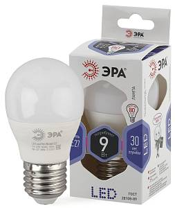 Лампочка светодиодная ЭРА STD LED P45-9W-860-E27 E27 / Е27 9Вт шар холодный дневной свет