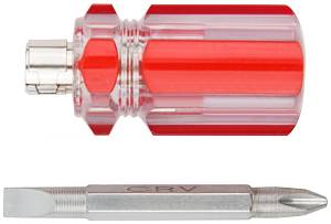 Отвертка с переставным жалом "коротыш", пластиковая красная прозрачная ручка 6x28 мм PH2/SL6 КУРС