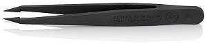 Пинцет углепластиковый ESD, 115 мм, гладкие прямые игловидные губки, чёрный матовый KNIPEX