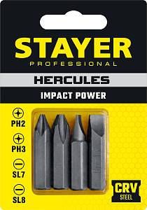 STAYER Hercules, 36 мм, 4 шт, биты для ударной отвертки, Professional (25667-S4)